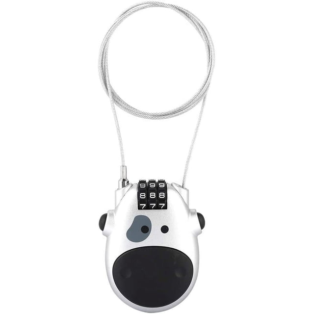 HUGFEGWE Combination Lock Cable Lock Padlock with 3 Digit Numeric Code, 80CM Extendable Cable, Heifer Shape, Customized Safety Lock for Suitcase Stroller Luggage Laptop(Silver) CJ25311-9198