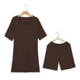 thumbnail image 5 of BLOCLOALO 2 Piece Lounge Set Short Sleeve Shirts Women's Casual Oversized Set with Square Collar Top Tight Shorts Set Blouse Tunic Tops Short Matching Sets Women Clothing Travel Outfits Brown 3Xl, 5 of 9