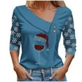 thumbnail image 2 of Haut de Noël Zanvins pour Femmes, Chemisier T-Shirt à Col en V Mode Décontracté Imprimé à Boutons pour Femmes, Hauts Chemisier, 2 of 4