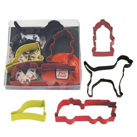 - R&M Firefighter 4 Piece Colorful Cookie Cutter Set - Dog, Hydrant, Helmet, Fire Truck