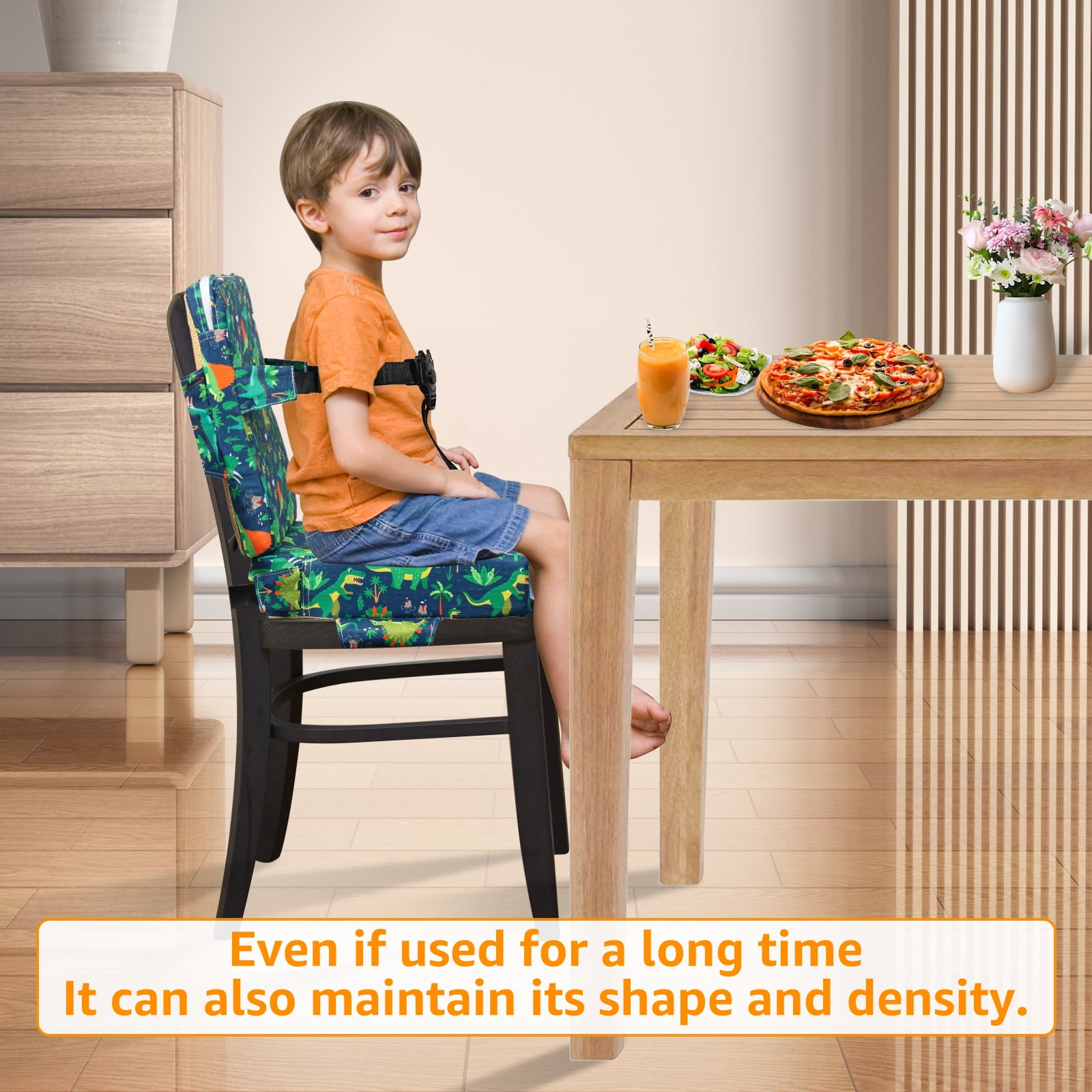 Dznils Toddler Booster Seat for Dining Table, with Backrest, Safety Buckles, Non-Slip Bottom, Green