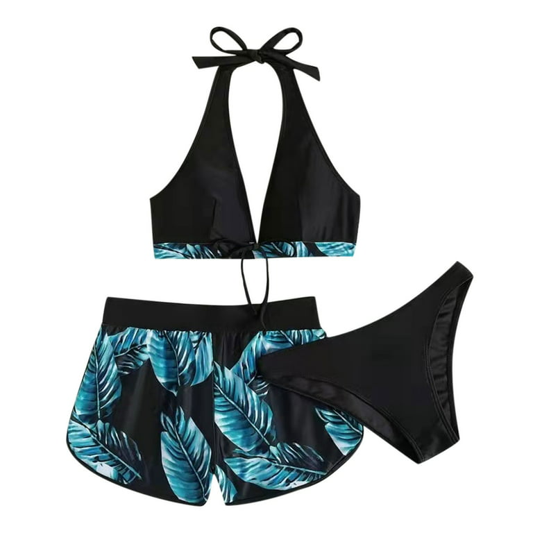 aoksee Women's Bathing Suit 3-Piece Bikini Sets Thong Bikini Sets Cross  Sling High Waist Short Swimsuits Sets for Women For Women Ladies teen girls