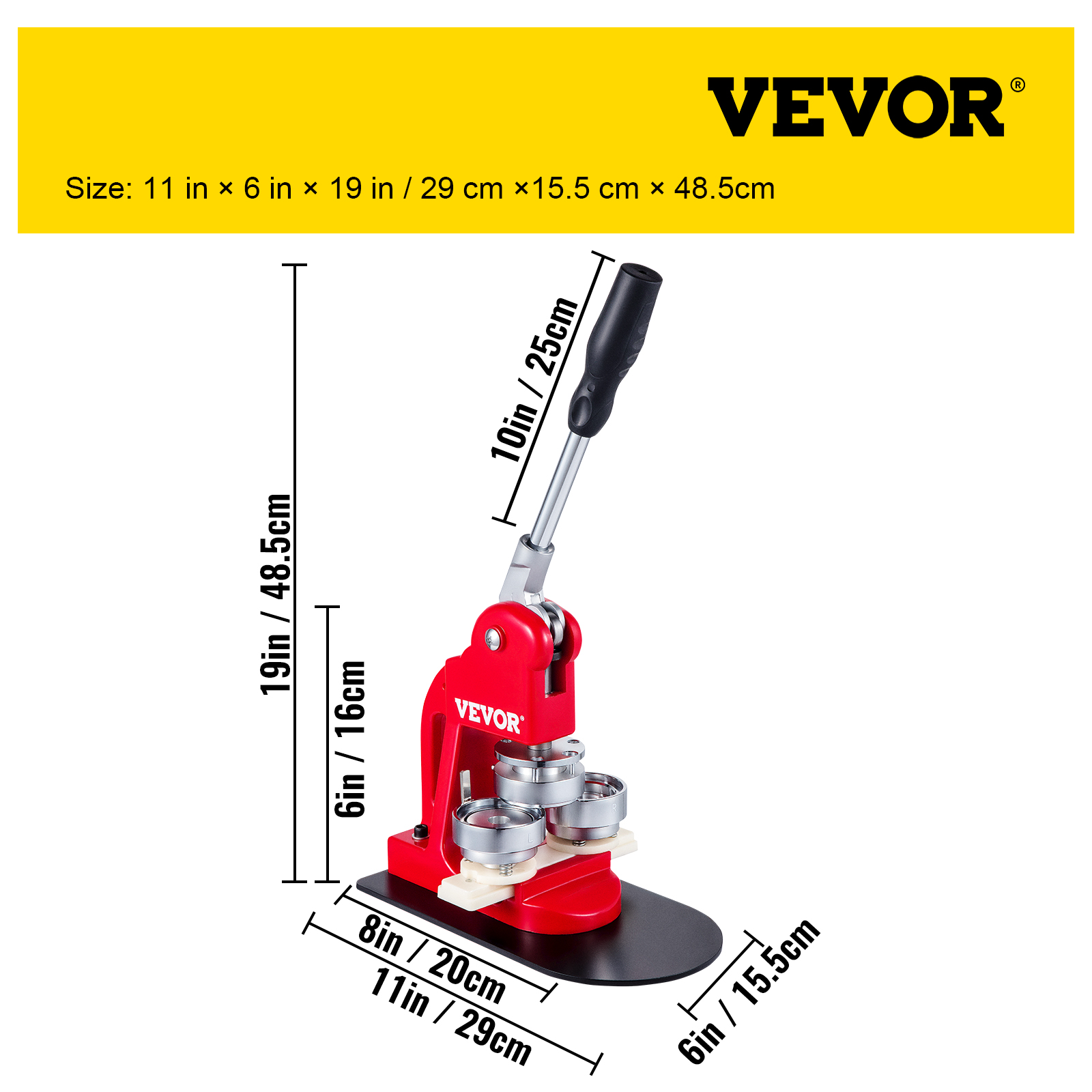 VEVORbrand Button Maker Machine 44 mm Button Badge Maker 1.73 Inch Red Pins Punch Press Machine With 1000 Pcs Circle Button Parts And Circle Cutter