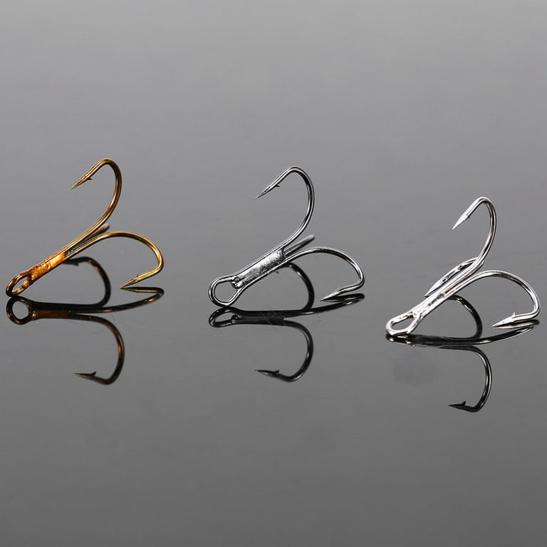 DOACT 50Pcs/Box Fishing Treble Hook High Carbon Steel Small Round Bend  Triple Hard Lure Spoon Fishhook Size 2 4 6 8 10 Silver