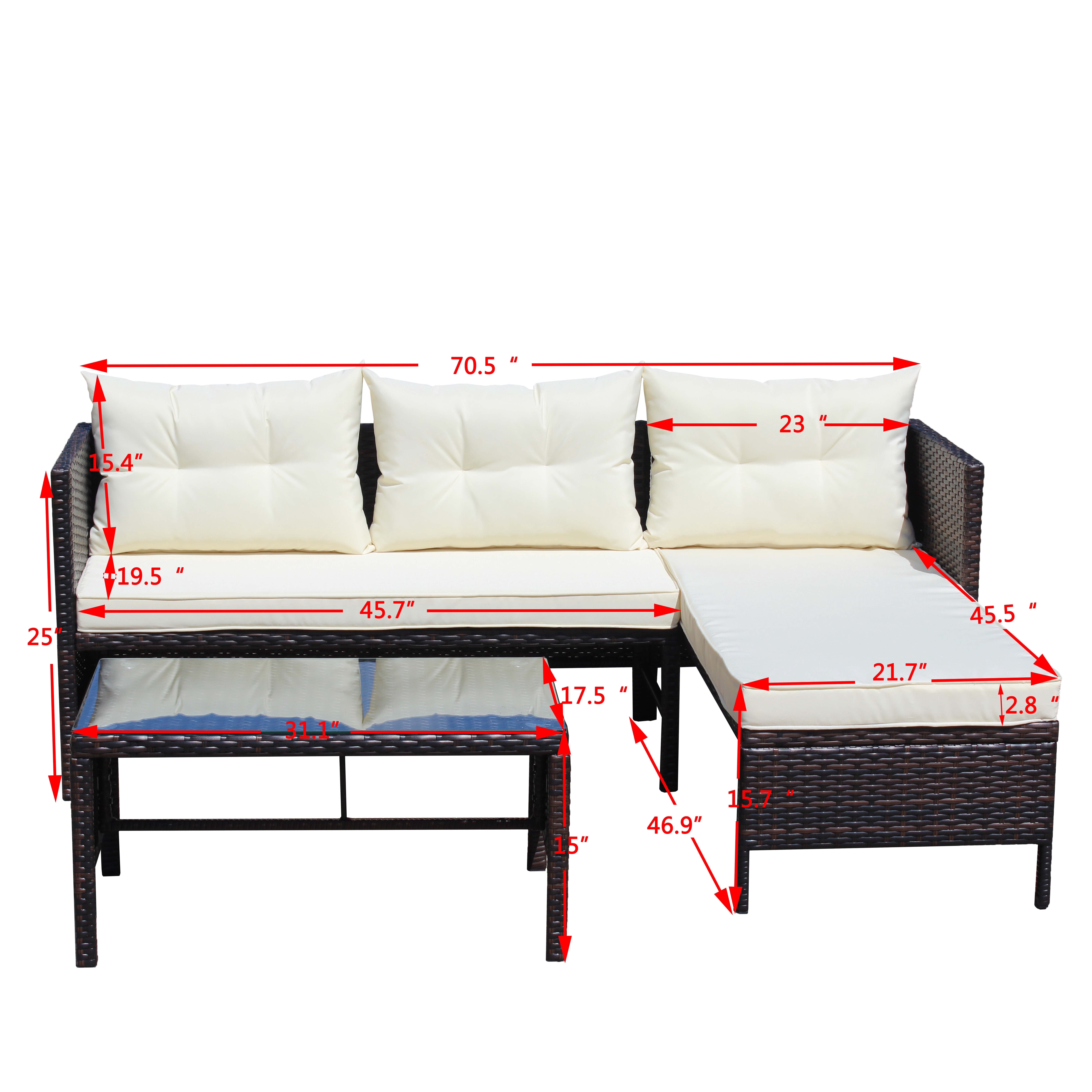 Outdoor Patio Furniture Sets 3 Piece Conversation Set wicker Ratten Sectional Sofa With Seat Cushions (Beige Cushion)