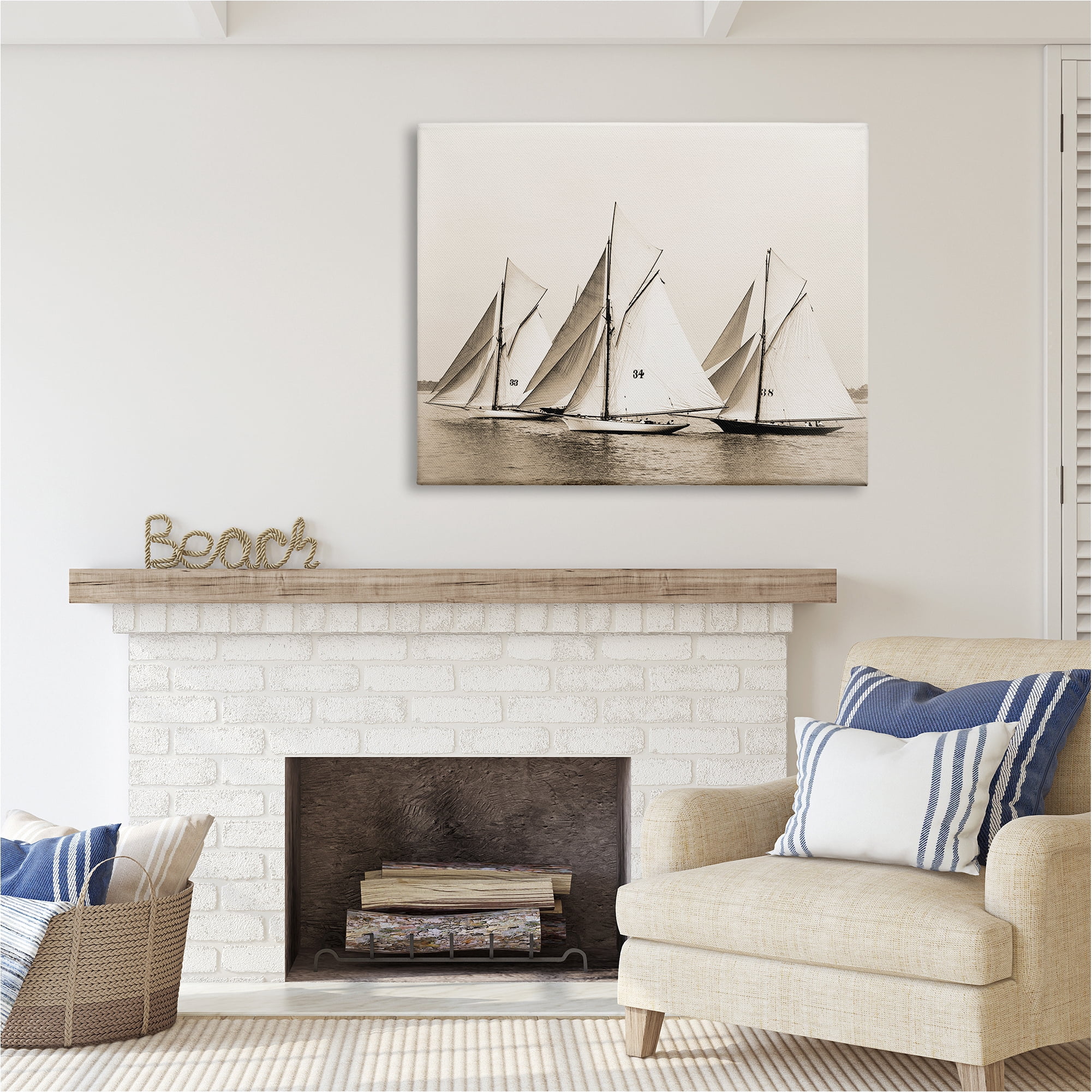 Stupell Industries Vintage Sailboat Fleet Transportation Photography Gallery Wrapped Canvas Art Print Wall Art, 48 x 36