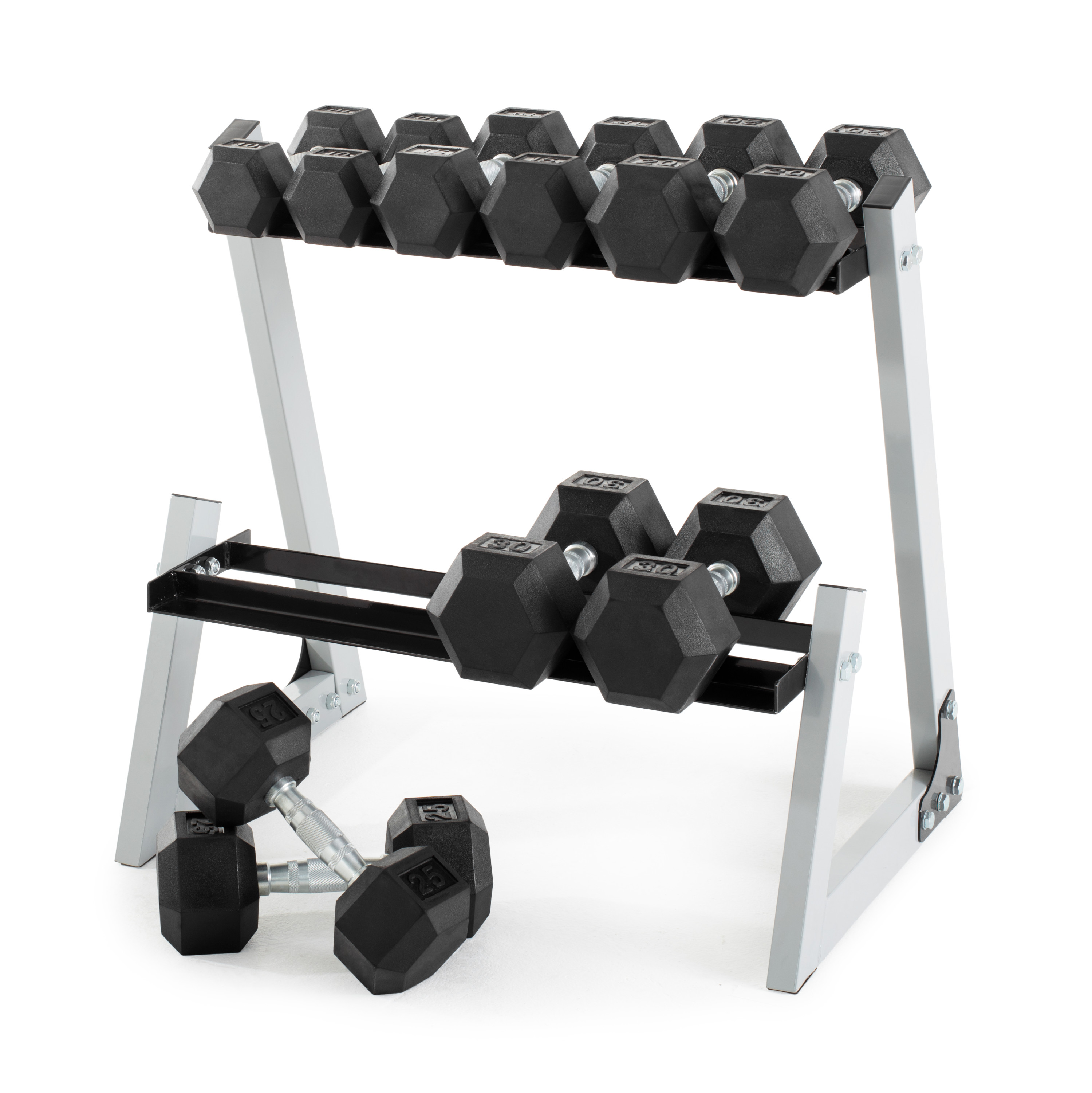 Weider 200 lb. Rubber Hex Dumbbell Weight Set with Weight Rack - image 3 of 12