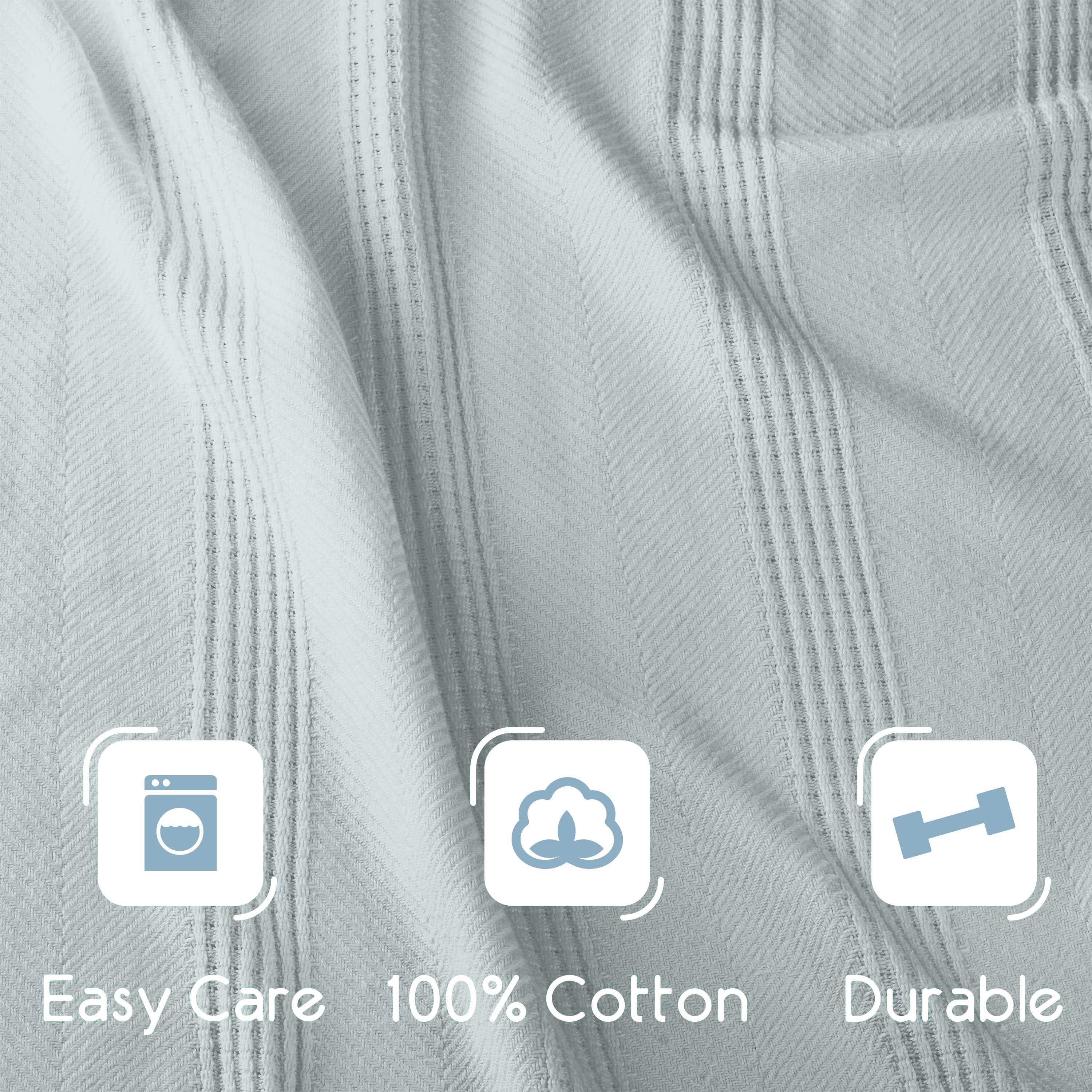 Lightweight Breathable 100% Cotton Knit Blanket – All-Season Bed Blanket – King Size – Light Blue