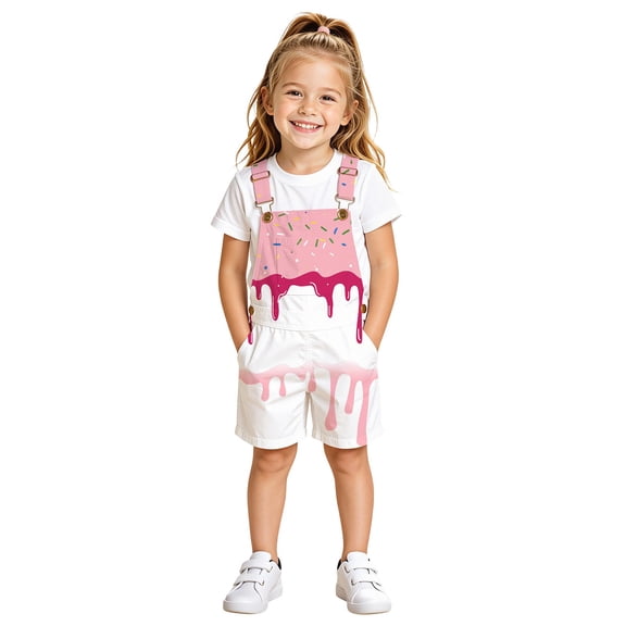 CAIVO Girls Ice Cream Print Overalls Shorts Romper Jumpsuit Summer Toddler Baby Casual Wear Sleeveless Birthday Kids Onesie