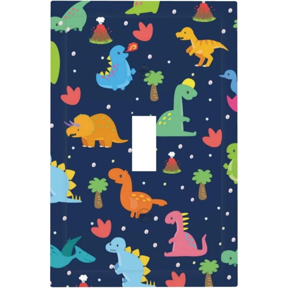 YJYASX-Decorative Light Switch Cover Plate Cartoon Dinosaur Cute Colorful Animals Plants 1 Gang Wall Plate Oversized Single Toggle Wall Cover Plate Jumbo Electrical Switchplate Face Plate