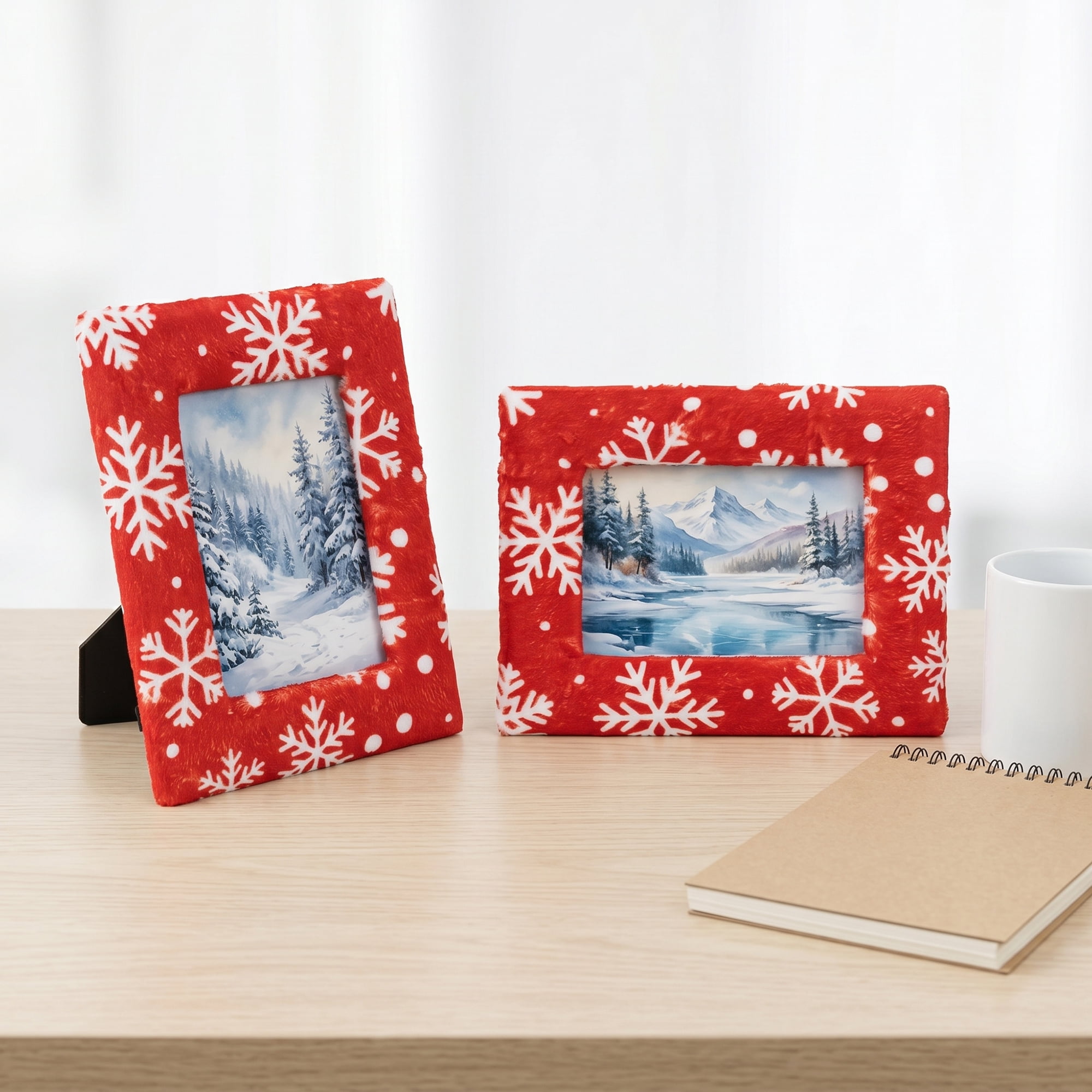Unique Bargains Christmas Plush Furry Cozy Holiday Photo Frame Red Snow 4" x 6"
