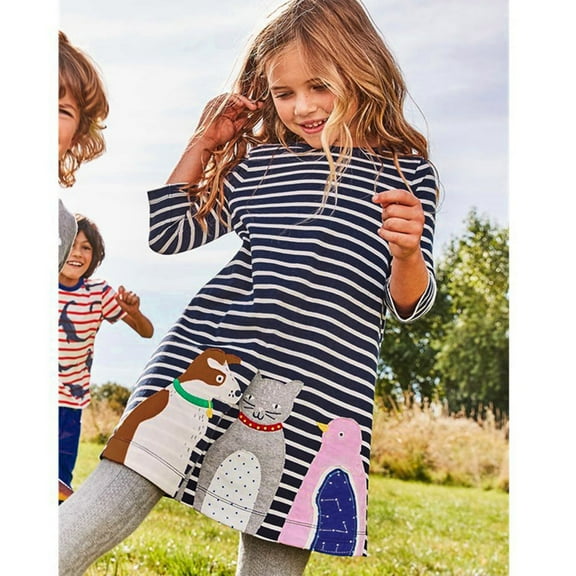 EnJoCho Long Sleeve Baby Girl Toddler Baby Girl Kid Autumn Animals Print Embroidery Princess Party Dress Little Children Trendy Clothing Sets 5T