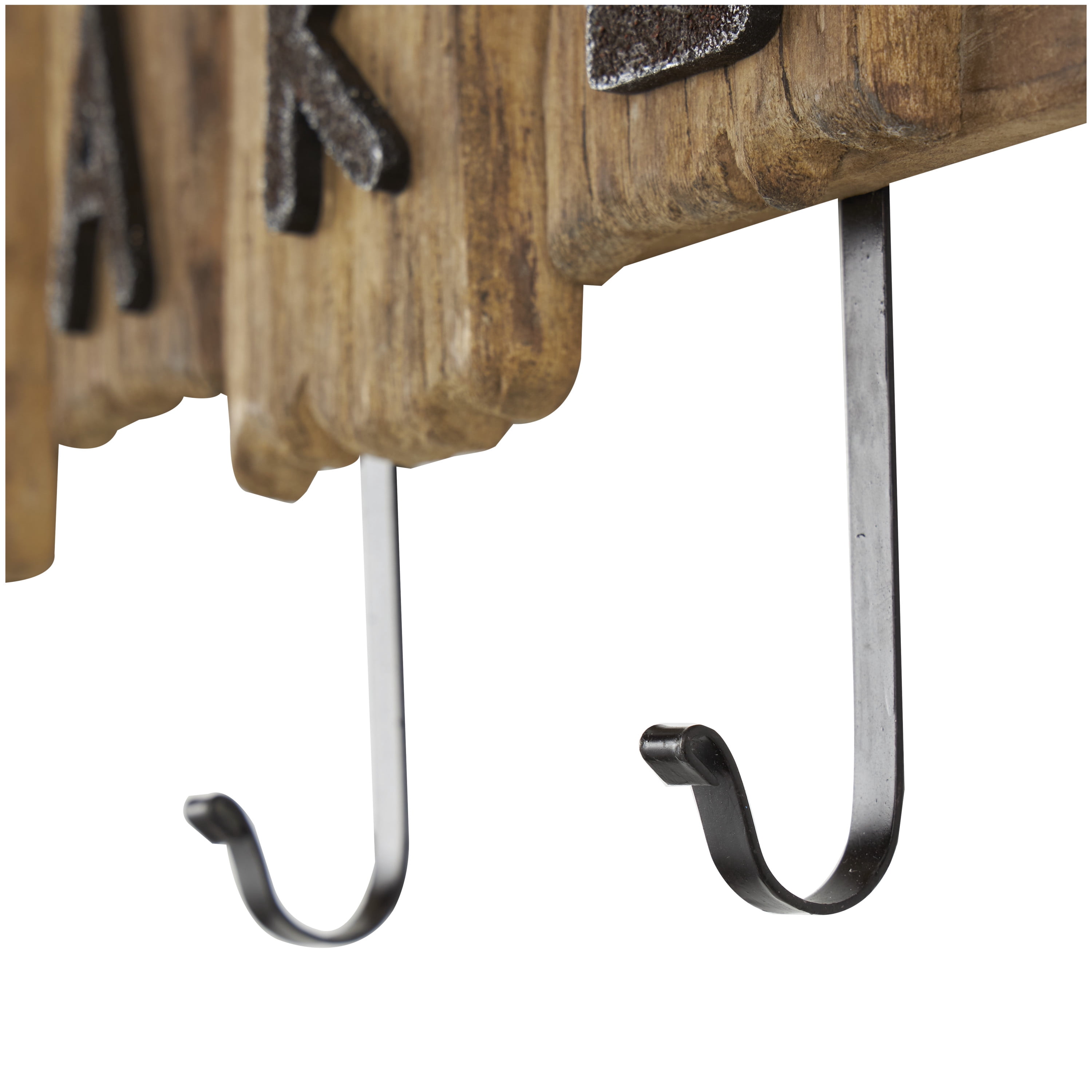 DecMode 19" x 2" Brown Wood Handmade Live Edge Lake Sign 3 Hanger Wall Hook with Metal Accents, 1-Piece