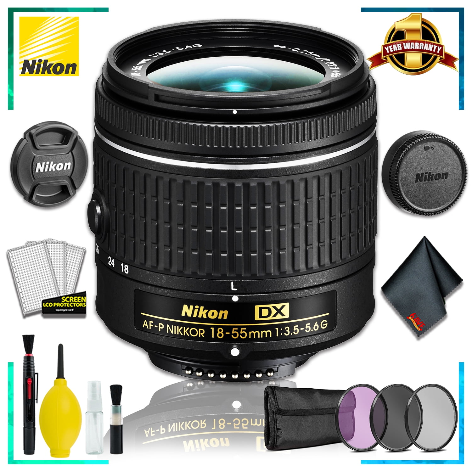 Nikon 1855 f/3.55.6G AFP DX Lens (Intl Model) + 3pcs UV Lens Filter