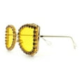thumbnail image 6 of Womens Large Rhinestone Show Light Rim Trim Metal Rim Butterfly Sunglasses Gold Pink - Yellow, 6 of 8