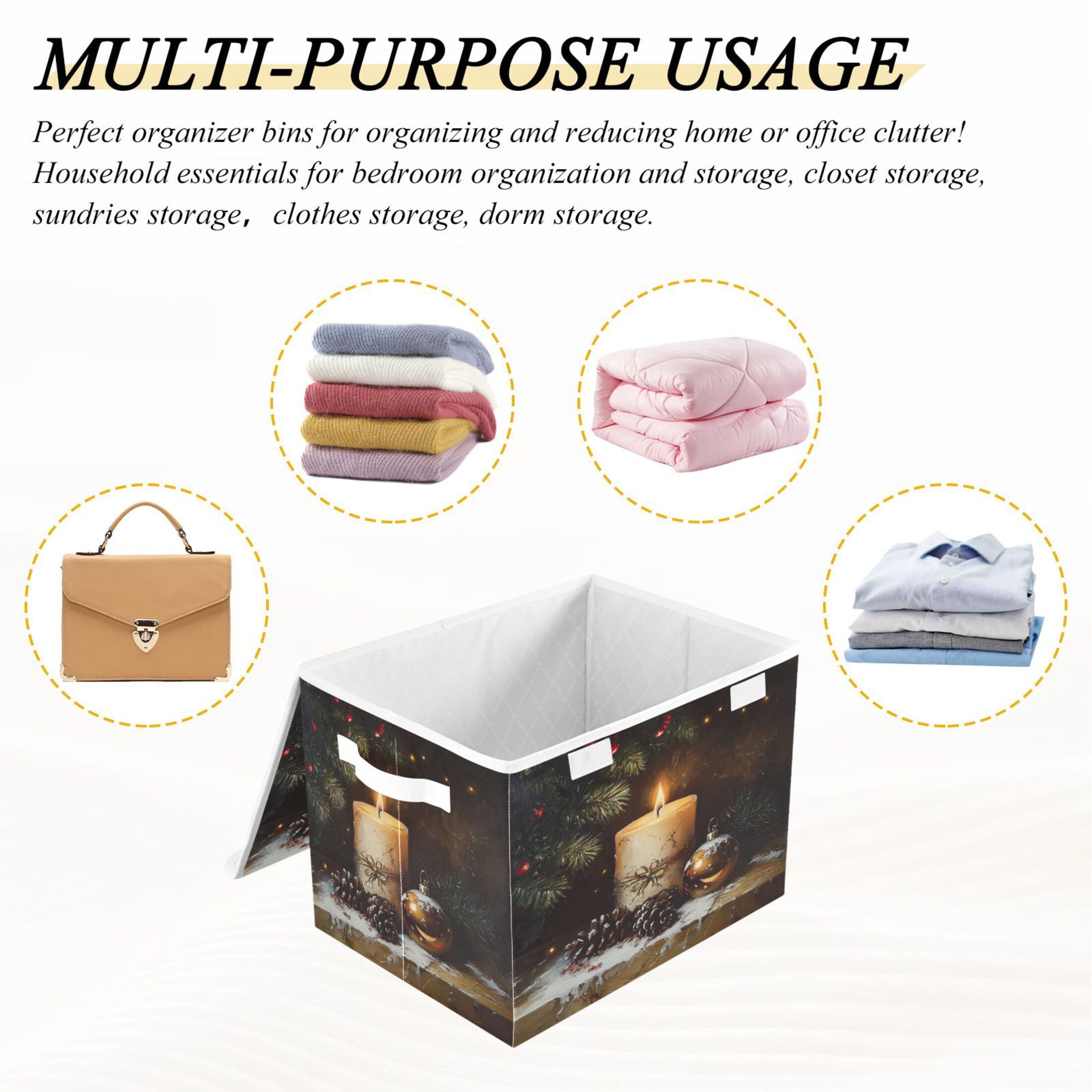 Storage Box With Lid 16.5x12.6x11.8In Foldable Stacked Household Storage Box Beautiful Christmas Candle Picture