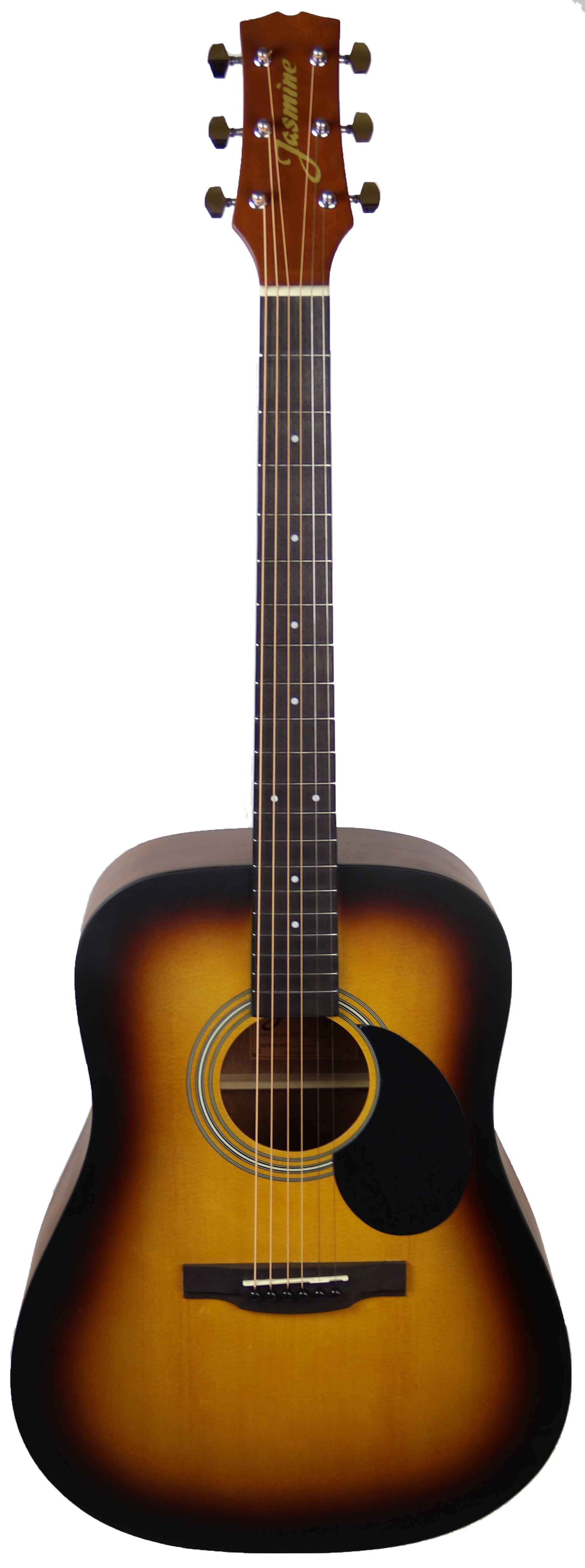 Jasmine S35 Dreadnought Acoustic Guitar Bundle with Hard Case, Strings, Tuner, Strap, Picks, Instructional Book, DVD, and Austin Bazaar Polishing Cloth, Matte Sunburst