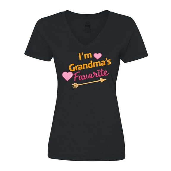 Inktastic I'm Grandma's Favorite with Arrow and Hearts in Pink Women's V-Neck T-Shirt