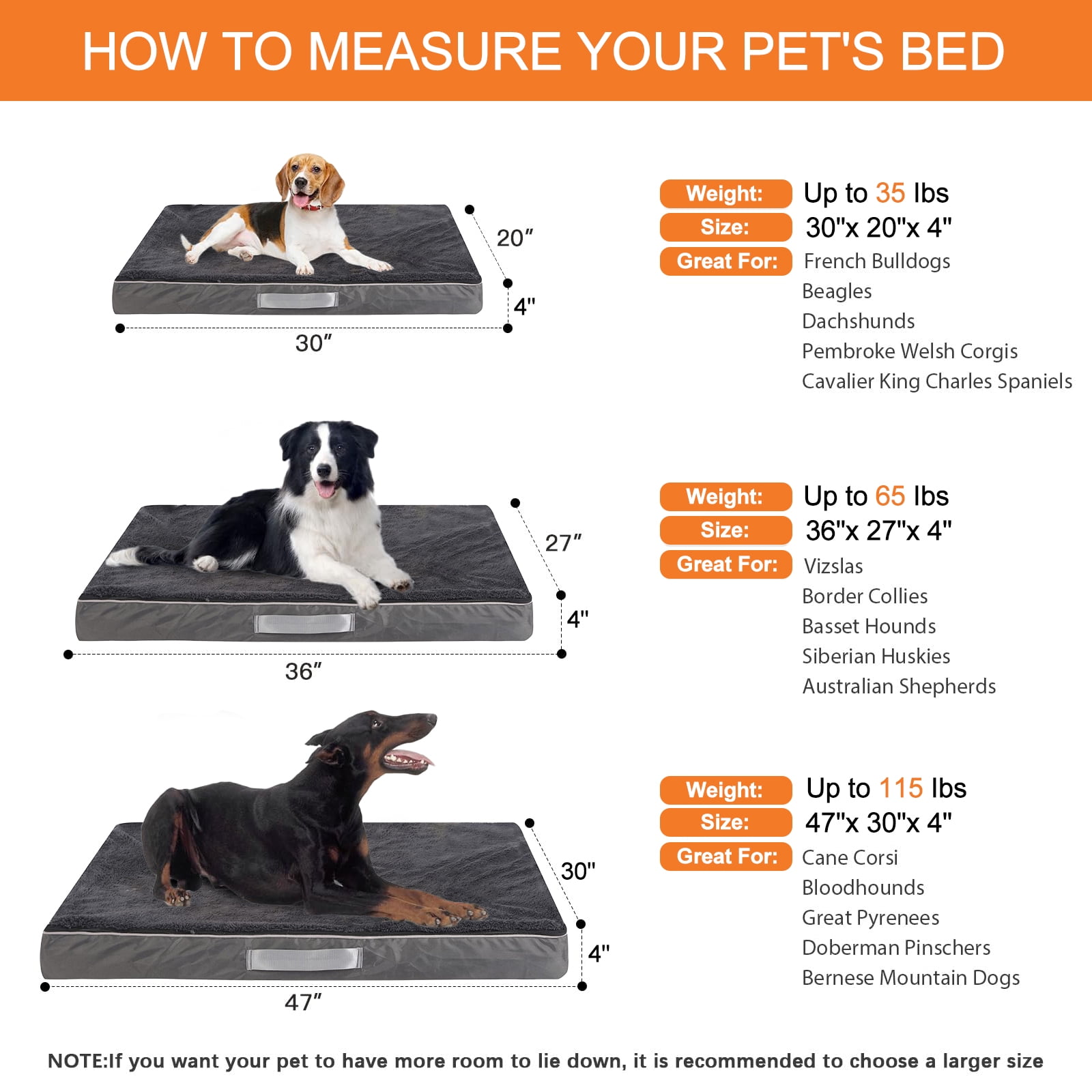PayUSD Dog Bed for Extra Large Dogs Waterproof Thick Dog Beds Big Orthopedic Dog Beds with Removable Double Layer Washable Cover for Jumbo Dogs Pet Bed Mat Egg-Crate Foam, 2XL(47"X30"X4"), Gray