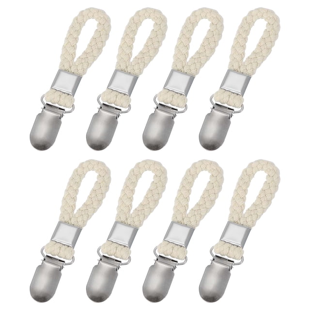 Uxcell 8 Pcs Clips para Toallas de Té con Lazo de Algodón para Colgar, Ganchos de Toalla de Metal de 4.3 Pulgadas, Perchas de Tela Multipropósito para Hogar Cocina Baño, Beige