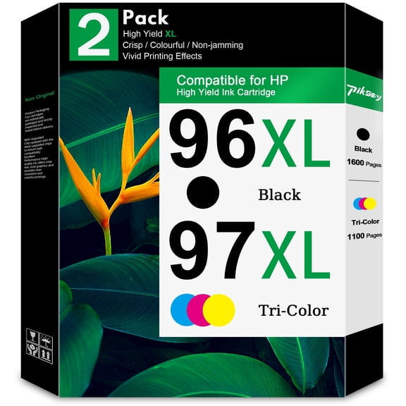 96XL and 97XL Ink Cartridges (2 Pack, Black/Tri-Color) - Compatible for HP96 97 XL Ink Cartridge for Deskjet 6940 6980 9800 Officejet 7310 7210 Printers