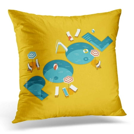 Poof Pillow ECCOT Cool Creative on Isometric Letters Shaped Swimming Pool with Chaise Lounges Parasol Umbrellas Beach Ball Pillowcase Pillow Cover Cushion Case 20x20 inch ()