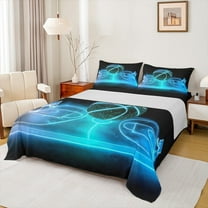 Manfei Boys Basketball Twin Sheet Sets, Teens Sports Twin Fitted Sheet, Cyan Blue Gradient Basketball Court Flat Sheet, Super Cozy Room Decor3 Pieces