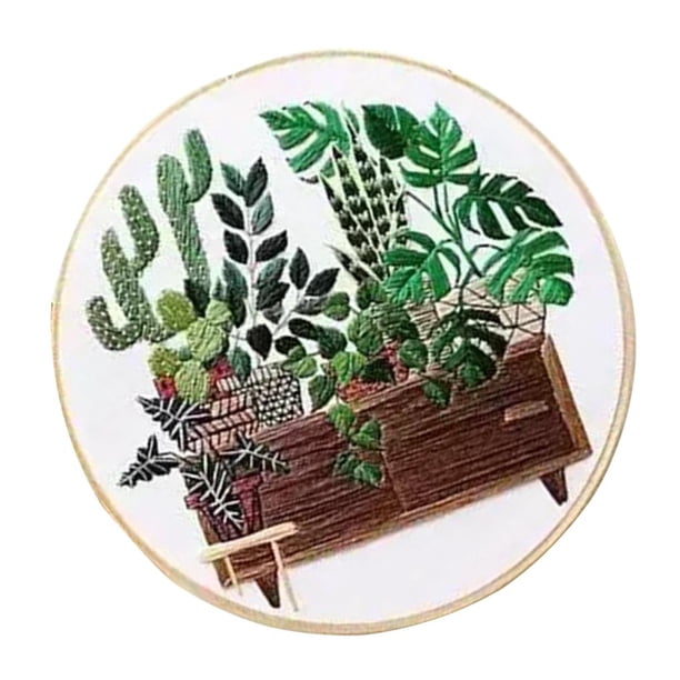 Kit de inicio de bordado con plantas, punto de cruz, arte, costura, bastidor, tela, juego de agujas EC004