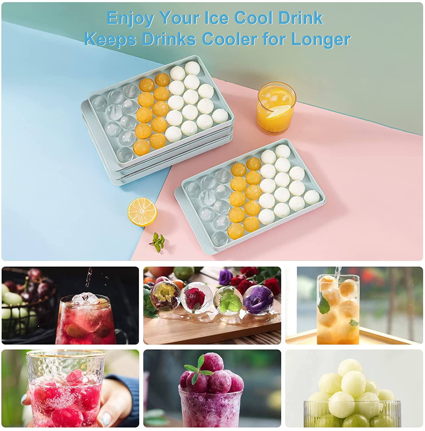 Miaowoof Ice Ball Maker for Mini Fridge, 2.0 Inch Easy Release Round Ice  Cube Trays, Space-Saving Large Ice Cube Molds, 2 Pack Ice Trays for Freezer