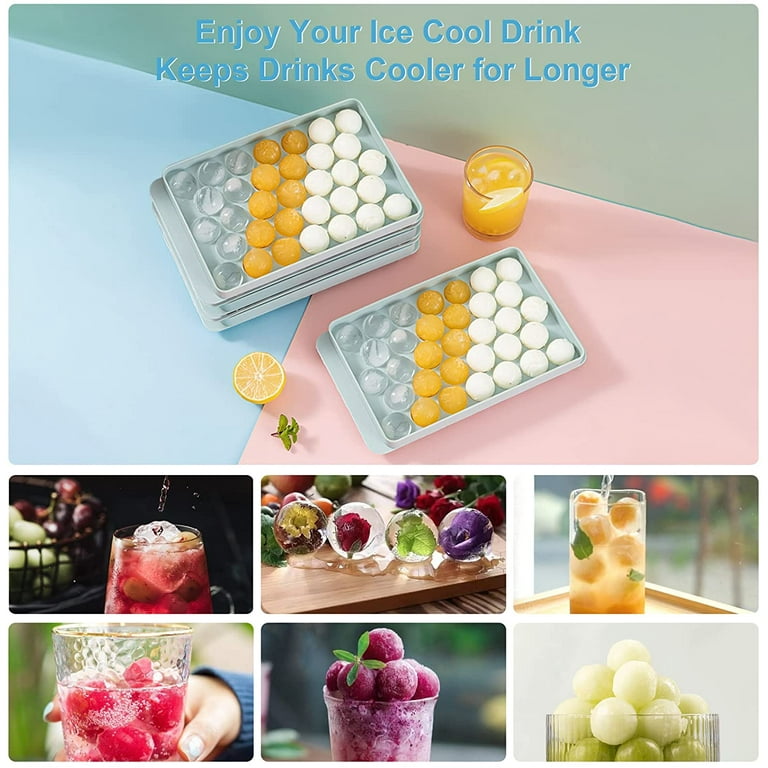 2 Packs Ice Cube Tray Plastic Ice Ball Maker Mold for Freezer 66 Pcs  Reusable Small Ice Ball Maker Circle Ice Making Tray Mini Round Ice Cube  Maker Sphere Ice Cocktail Whiskey