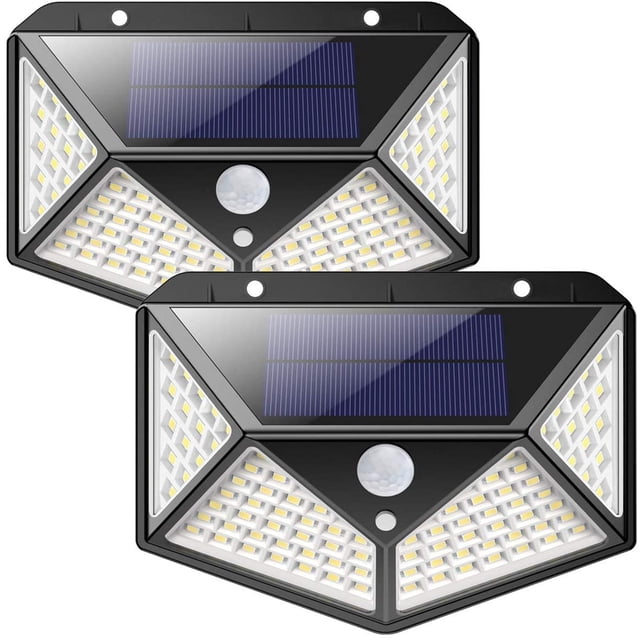 RV Luz solar para exteriores Versión mejorada Paquete de 2: 100 LED 1200 mAh Iluminación para exteriores Luz solar impermeable de 270 ° Sensor de movimiento solar de 180 ° Foco solar Luz de pared para jardín oso de fresa Electrónica