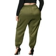 thumbnail image 3 of Pantalones cargo de satén para mujer de tallas grandes Agnes Orinda con cintura elástica y bolsillos, longitud hasta el tobillo, 2X color verde ejército, 3 of 7
