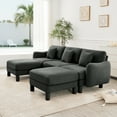 thumbnail image 3 of Newest Boucle Fabric U Shape Sectional 3-seater Sofa Couch,Distinctive Shell-shaped Armrests,2 Movable Ottomans,Cylindrical Legs Wrapped,Self-fabric,Dark Grey Color, 3 of 17