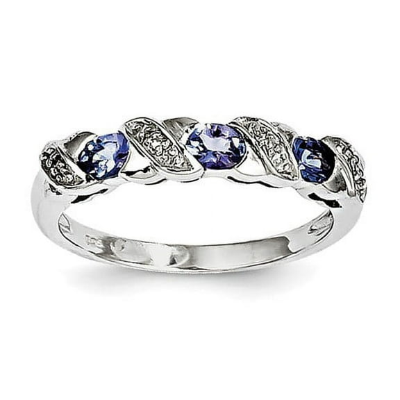 Primal Silver Sterling Silver Rhodium Tanzanite and Diamond Ring