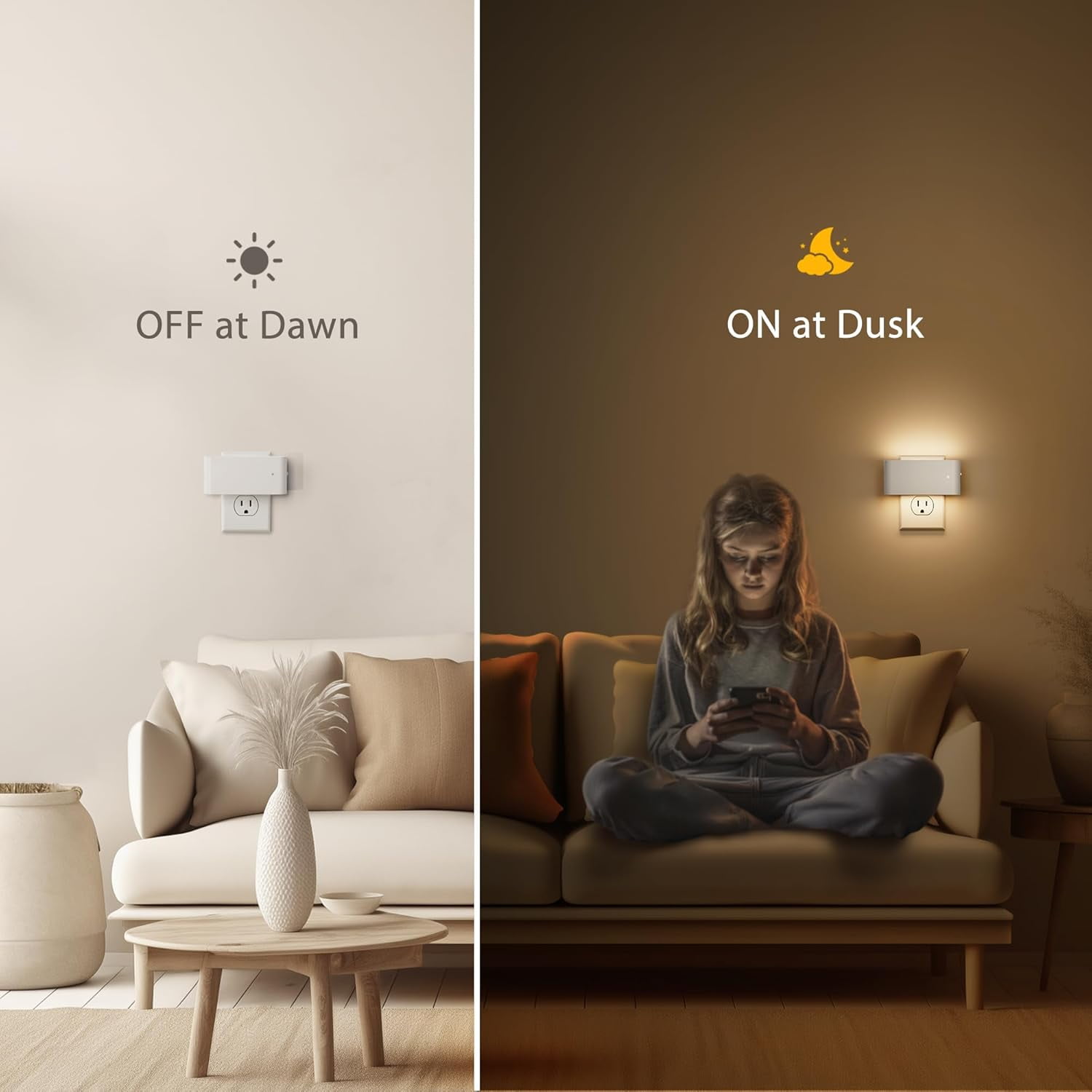 Night Lights Plug into Wall, LED Night Light with Dusk to Dawn Light Sensor, 2 Pack,Dimmable Night Light Plug in, 3000K Soft White Nightlight for Kids Room Bedroom Hallway Kitchen