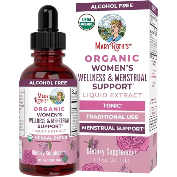 MaryRuth's Herbal Wellness & Menstrual Support Liquid Drops for Women, Raspberry Leaf, USDA Organic, Vegan, Ages 14 , 1 Count, 1 fl oz (30ml)