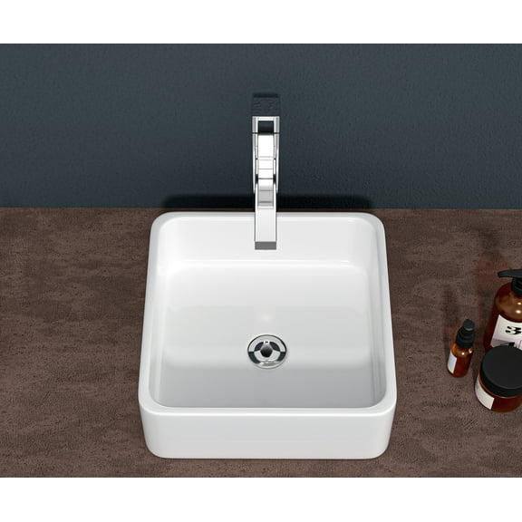 Modern Bathroom Vanity 15x15 Inch White Ceramic Square Vessel Bathroom Sink,Wooden Bathroom Vanity