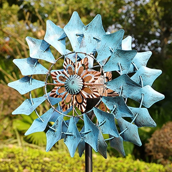 Solar Wind Spinners Outdoor Decor:75in Metal Dual Direction Garden Windmill,Wind Spinner with Solar Powered Color Changing LED Light,Kinetic Art Windmills for Yard (B)