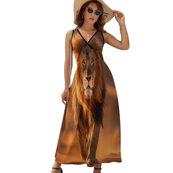 Lion Desert Dress Fashion Boho Beach Long Dresses Female Party Printed Maxi Dress