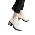 thumbnail image 4 of Hinvhai Women's Round Toe Lace Up Pump Brogues Wingtip Chunky Mid Heel Platform Vintage Dress Shoes White 9.5(43), 4 of 5