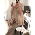 thumbnail image 2 of Biezeib Women’s 2 Piece Pajama Set Short Sleeve Plaid Print Button Up Shirt + Ruffle Pants Set Sleepwear Loungewear, 2 of 6