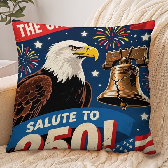RKSupls 18x18 Inch Envelope Throw Pillow Cover, Patriotic Eagle & Bell Soft Polyester Modern Farmhouse Decorative Cushion Case for Home Bedroom Living Room