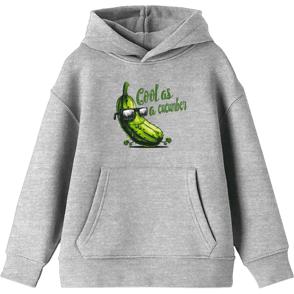 Cool As A Cucumber Humor Youth Heather Gray Long Sleeve Hoodie-Medium