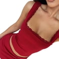 thumbnail image 1 of Hauts d'Été Y2k pour Femmes Col Carré avec Dentelle Crop Top Rouge G, 1 of 10