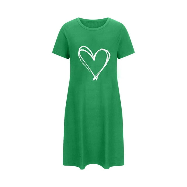 fheaev Chemises de Nuit pour Femmes Grande Taille Imprimé de la Saint-Valentin Chemise de Nuit Manches Courtes Col Rond Courte Robes de Maison pour Dormir Robe à Imprimé Floral