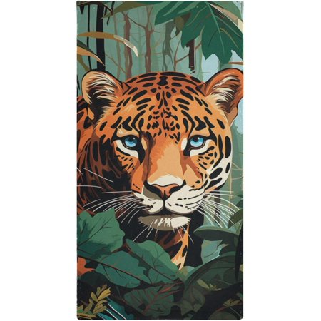 Hotbar Bath Towels Set of 2 Hand Towels for Bathroom Cotton Leopard Jungle Decorative 28x14in Absorbent Soft