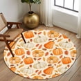 thumbnail image 2 of Round Area Rugs Collection 5 Ft, Fall Thanksgiving Non-Slip Residential Carpet, Orange White Pumpkin Falling Leaves Indoor Crawling Mats Runner Rugs for Living Room/Dining Room/Bedroom, 2 of 8