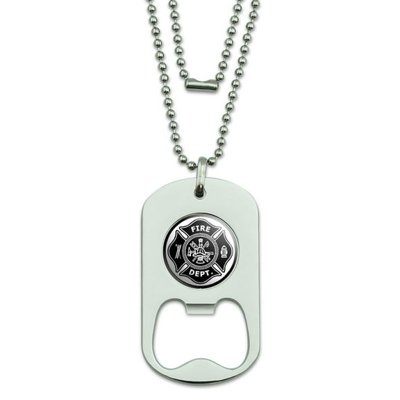 Firefighter Firemen Maltese Cross Black Dog Tag Bottle Opener - No. 2