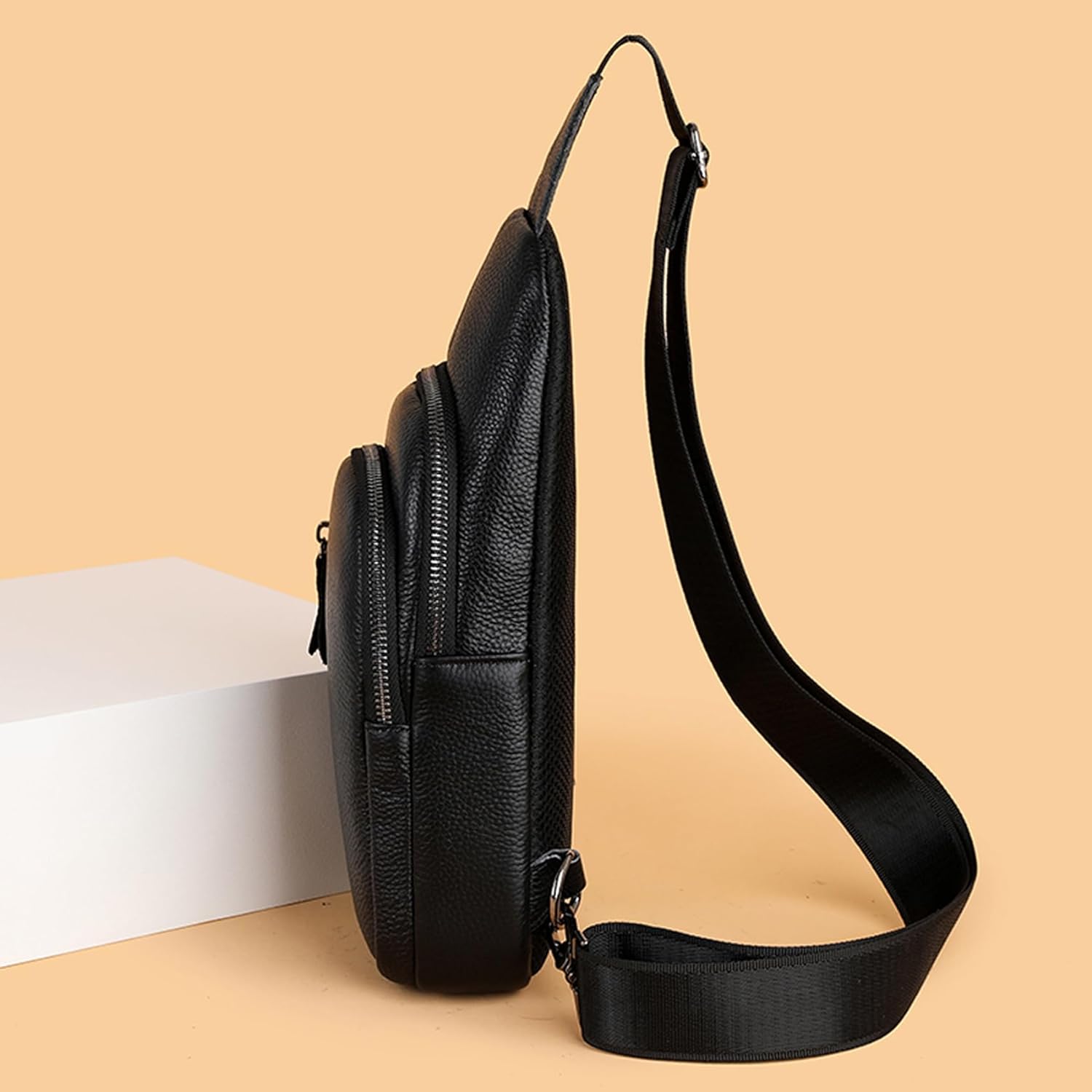 Small Sling Bag for Men Women One Strap Shoulder Crossbody Backpack with USB Charging Port for Hiking Cycling Travel Black