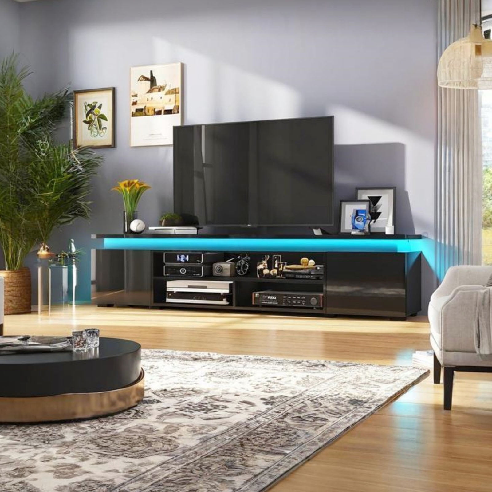 80" LED TV Stand with Power Outlet for up 90" TVs, Modern Large Entertainment Center Long Sounbar Media Console Table Stand for Living Room